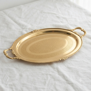Bandeja de Servir Ovalada Grande de Latón con Asas, Plato Decorativo de Metal Grabado para Decoración del Hogar, Hotel, Restaurante, Venta al por Mayor - Product Image 2
