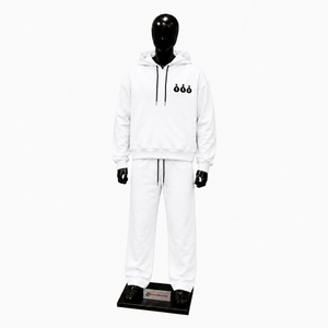 <b>White</b> Money Bag Logo Tracksuit <b>Men</b> Premium Pullover Hoodie And <b>Jogger</b> Pants Set Casual Streetwear Athletic Sportswear Soft Style - Product Image 1