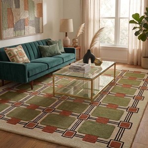 Tapis moderne à carreaux verts, moelleux et doux, pour salon, chambre, chambre d'enfant, décoration intérieure, style géométrique - Product Image 4