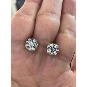 Pendientes de Diamantes Cultivados en Laboratorio, Corte Redondo, Color F, 4 Quilates, Elegantes Pendientes de Diamantes Solitarios, Joyería Fina de Lujo para Uso Diario para Mujer - Product Image 1