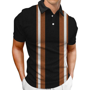 Polo en tricot rayé pour homme, manches courtes, décontracté, motif marron, blanc, jaune, boutons sur le devant - Product Image 4