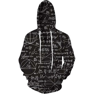 Sudadera con capucha y cremallera para hombre, color negro, con estampado de fórmula matemática, informal, de corte regular, para otoño - Product Image 1