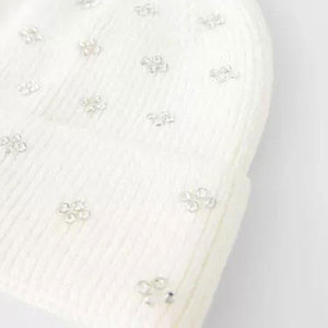 White Rhinestone Beanie Hat Unisex Knit <b>Winter</b> <b>Cap</b> Elegant Solid Color Casual Style >62CM Wool Blend VIENNA INDUSTRY Adults - Product Image 3