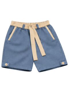 Ensemble décontracté homme été : Haut sans manches et short contrastant bleu beige, taille à cordon, en mélange de coton respirant, doux et confortable - Product Image 5