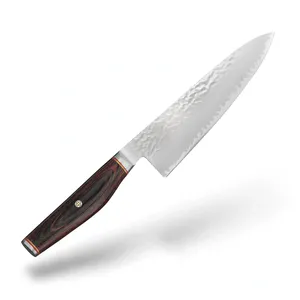 Couteau de chef classique de 8 pouces, lame à motifs argentés, manche en bois grainé brun, outil de découpe de cuisine pour couper les fruits et les légumes, cuisiner - Product Image 4