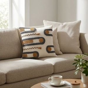 Housse de coussin décorative géométrique brodée, style bohème, en textile, avec design amovible et lavable - Product Image 6
