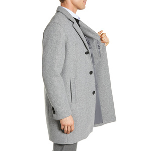 Manteau long en laine gris pour homme, col en V, double boutonnage, coupe droite, chaud et décontracté, idéal pour l'hiver - Product Image 3