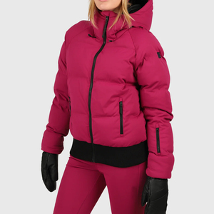 Chaqueta de Invierno Acolchada Rosa para Mujer, con Capucha, Manga Larga, Relleno Grueso de Poliéster, Resistente al Viento, Color Sólido - Product Image 3