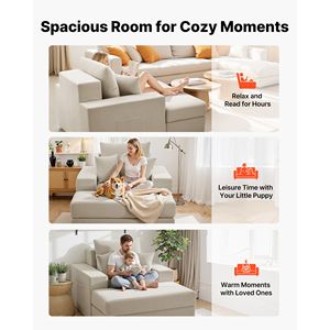 Chaise longue modulare da interno senza struttura da 44 pollici con poltrona da lettura oversize in velluto a coste, cuscini decorativi e braccioli per camera da letto - Product Image 6