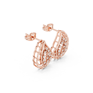 Boucles d'oreilles créoles clous en or rose 10K avec diamant de laboratoire 0,28 ct taille brillant rond, design entrelacé, tendance et de luxe - Product Image 4