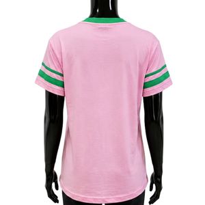 เสื้อยืดคอวีลายทางสีชมพูเขียว แขนสั้น แฟชั่นลำลองสำหรับผู้หญิง ลายตัวอักษร เสื้อผ้าสตรี สตรีทแวร์ ขายส่ง - Product Image 5