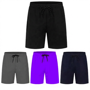 Shorts décontractés pour hommes, couleur unie, avec cordon de serrage, taille mi-haute, tricotés, écologiques, sportifs, pour le jogging et le fitness, noir, gris, rouge, marine - Product Image 3