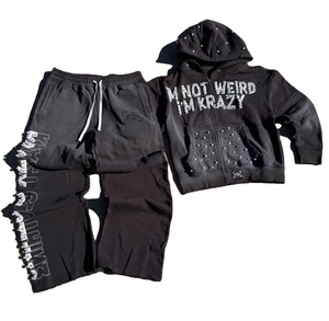 Conjunto Deportivo para Hombre con Efecto Desgastado, Sudadera con Capucha y Estampado Puff, Pantalones Jogger, Estilo Urbano Vintage, Moda Casual de Dos Piezas - Product Image 6