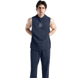 Navy Perform Hooded Tank Men's Sleeveless Gym Hoodie <b>Vest</b> Cotton Workout Training Fitness Bodybuilding <b>Stringer</b> Athletic Muscle - Product Image 1