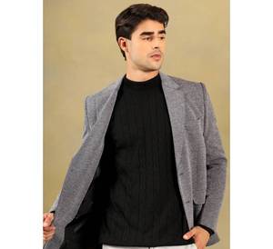 Pull en maille torsadée à col roulé pour homme, coupe ajustée, couleur unie noir, col haut, pull chaud pour l'automne et l'hiver - Product Image 3