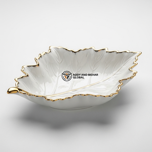 Tazón de Cerámica Blanco en Forma de Hoja con Borde Dorado, Plato Decorativo para Aperitivos, Vajilla Elegante para Decoración de Mesa en el Hogar y la Cocina - Product Image 1