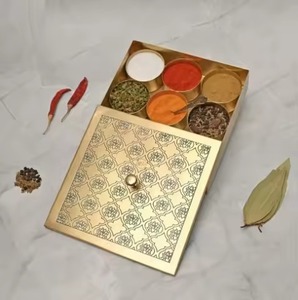 Elegant Masala Organizer <b>Box</b> Metal with Decorative Lid Kitchen Storage for Spices <b>Herbs</b> Seasoning and Cooking Essentials - Product Image 2