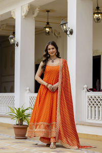 Vestido de seda Vichitra con bordado de espejos reales, dupatta Leheriya y palazzo, atuendo festivo tradicional para mujer (II 46) - Product Image 4