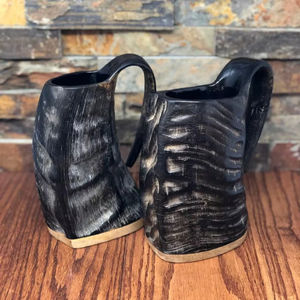 Auténtica Jarra de Cuerno Vikinga de Estilo Medieval, Hecha a Mano con Diseño de Cuentas Naturales, Hecha de Cuerno de Búfalo - Product Image 1