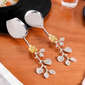 Elegant Metal Flatware Set With <b>Flower</b> Handle Design High <b>Mirror</b> Polish Rust Resistant Wedding Utensils - Product Image 3