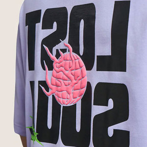 T-shirt à manches courtes surdimensionné pour homme avec imprimé lettres roses, décontracté, respirant, 100% coton jersey - Product Image 3