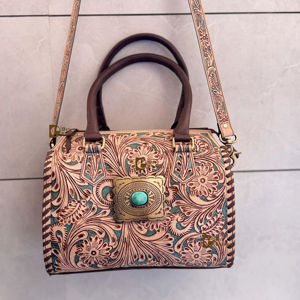 Bolso de Mano de Cuero Tallado a Mano, Estilo Bohemio, Color Marrón, Multiusos, Elegante - Product Image 1