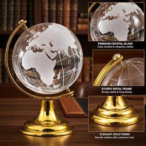 Globe terrestre en verre cristal avec support en métal doré, globe décoratif de table, ornement de bureau, décoration de luxe pour la maison et le bureau, cadeau - Product Image 6