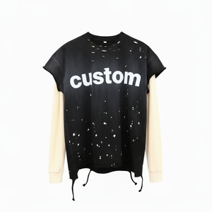 Débardeur sans manches noir personnalisé Ibex avec éclaboussures blanches et cordons de serrage, style streetwear, col rond pour homme - Product Image 1