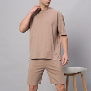Ensemble court d'été vintage pour homme, t-shirt et short, polyester/coton écologique, couleur contrastée personnalisée - Product Image 5