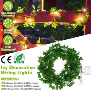 360Pcs Artificial Ivy String <b>Lights</b> Battery Powered 100Pcs LED Beads DIY Decorative Night <b>Light</b> Fake <b>Leaf</b> Fairy Lamps - Product Image 1