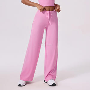 High Waist <b>Wide</b> <b>Leg</b> Yoga <b>Pants</b> Women Soft Drawstring <b>Lounge</b> Trousers Custom Loose Fit Solid Sweatpants Flowy Palazzo Polyester - Product Image 2