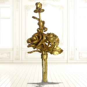 Escultura Decorativa de Hierro Dorado Khang Hung Phat, Adorno para Hogar y Jardín, Diseño Hueco, Estilo Elegante, Acabado Pintado - Product Image 1