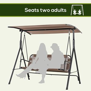 Dondolo da Giardino a 2 Posti Marrone con Tettuccio Regolabile, Braccioli e Telaio in Acciaio, Tessuto Texline per Esterni e Portico - Product Image 4