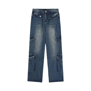 Pantalon décontracté en jean à jambe large, mélange coton/élasthanne, délavage foncé, taille mi-haute, respirant et écologique, doublé polaire - Product Image 3