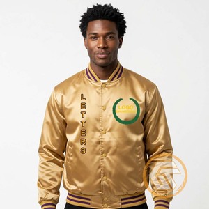 High Quality Omega Satin Silk Shell <b>Covered</b> <b>Button</b> Closure Customized Breathable Embroidery Greek Treasures Varsity Stand Collar - Product Image 3