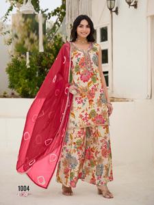 Ensemble Kurti en tissu viscose soyeux avec broderie et travail manuel de créateur, doublure intégrée et dupatta à imprimé numérique - Product Image 3