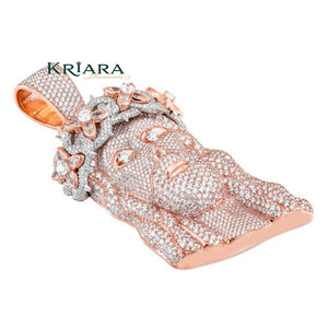 Colgante de Cabeza de Jesús en Plata 925 con Baño de Oro Rosa, Corona con Diamantes Cultivados en Laboratorio, Amuleto Religioso, Joyería Unisex - Product Image 2