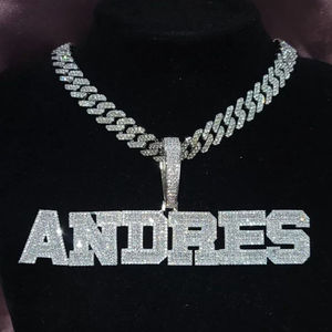 Custom <b>Iced</b> <b>Out</b> Hip Hop Letter Pendant Necklace Moissanite Cuban <b>Chain</b> Rhodium Plated 925 Silver Name Jewelry for Party - Product Image 5