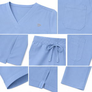 Women Light Blue V-Neck <b>Scrub</b> <b>Set</b> With Pockets Hospital Uniforms Woven Polyester Cotton Pants and Top - Product Image 6