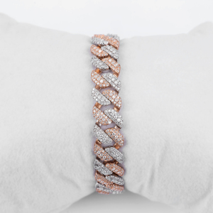 Regal Rose Gold & <b>Silver</b> Diamond Studded Cuban Link <b>Bracelet</b> with Premium Iced Out Finish for Elegant Fashion Jewelry Design 3D - Product Image 3