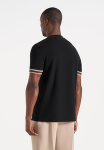 Camiseta de punto negra de manga corta para hombre con ribete en contraste, cuello redondo y ajuste casual - Product Image 6