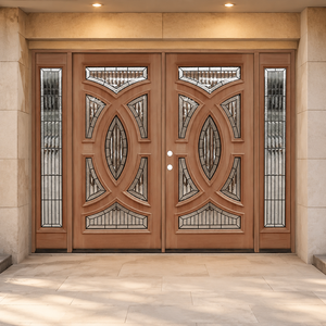 Puerta de Entrada de Madera Sólida Golden Aero, Diseño Circular CNC, Soporte Personalizado, Apertura Manual, Estilo Rústico Exterior GA-50G - Product Image 5