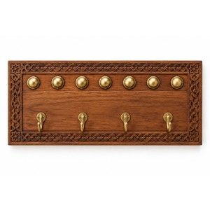 Porte-clés en bois de teck artisanal de Zanzibar avec clous et crochets en laiton, vente en gros - Product Image 1