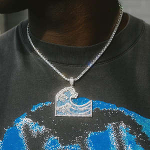 Pendentif Vague Océanique Luxe Givré Diamant Bleu Blanc Argent 925 Plaqué Rhodium Breloque Thème Unisexe Usage Quotidien - Product Image 3