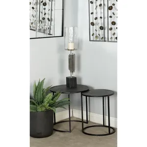 Modern Candle Stand With Glass <b>Holder</b> And Metal <b>Rods</b> On Stone Base Column Shape Home Decoration - Product Image 6