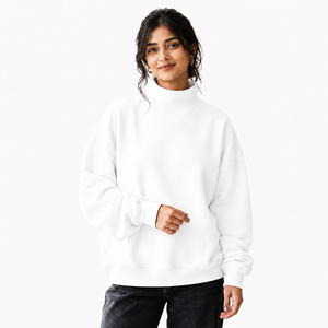 Sudadera Oversize de Invierno para Mujer con Cuello Alto Simulado, Forro Polar Ligero de Algodón, Logotipo Frontal Personalizado con Aplique, Hombros Caídos Relajados - Product Image 1