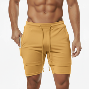 Custom Men's Double <b>Layer</b> Gym Shorts Solid Pattern Training Sports Wear Eco Friendly Running Short Set - Product Image 5