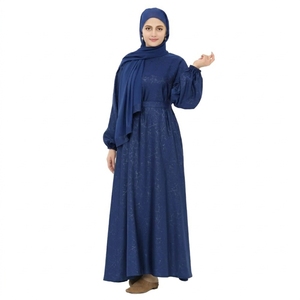 Islamic Muslim Modest Maxi <b>Dress</b> with Hijab and Waist Belt Satin Silk Anti-Wrinkle <b>Loose</b> Fit - Product Image 1