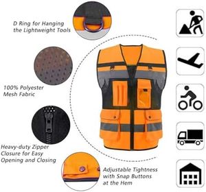 Ansi High Visibility Apparel Mesh Custom Logo Work <b>Black</b> Reflective Safety Vest - Product Image 3