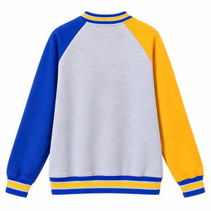 Sudadera de cuello redondo raglán con bloques de color y escudo de chenilla Sigma Gamma Rho, con bolsillo canguro y ribete acanalado a rayas - Product Image 4